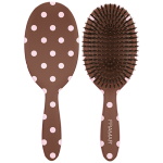 Framar Polish Brush with pink polka dot print on chocolate handle