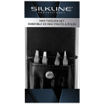 Silkline mini tweezer set with four stainless steel tweezers in a pouch