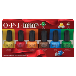 OPI x M&M's Nail Lacquer 6-Piece Mini-Pack with six holiday shade minis including Feeling Mmmerry and Melt in Your Mani