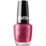 OPI Nail Lacquer bottle in OPI Want Them All, a maroon shimmer from the OPI x M&M's holiday collection