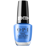 OPI Nail Lacquer bottle in Crack Me Up, a royal blue creme from the OPI x M&M's holiday collection