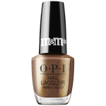 OPI Nail Lacquer bottle in Choco-lotta Cheer, a chocolate brown shimmer from the OPI x M&M's holiday collection