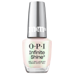 OPI x M&M's Infinite Shine nail polish bottle in the shade Mmmore to Enjoy, a milky white shimmer, with mirrored red cap