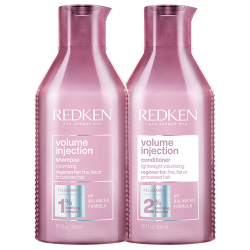 Redken Volume Injection lightweight shampoo and conditioner duo, 300ml each, with Filloxane for fine and flat hair