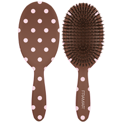 Framar Polish Brush with pink polka dot print on chocolate handle