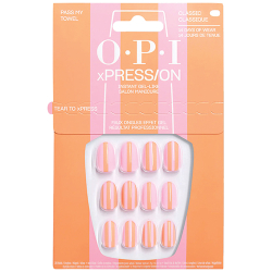 OPI xPRESS/ON Pass My Towel classic press-on nails, pink and orange striped round press-on nails, 30 per pack