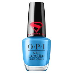 OPI x Supergirl Nail Lacquer in Up Up and Ablaze, a blue creme, 15ml bottle