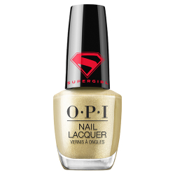 OPI x Supergirl Nail Lacquer in Revenge is Chic, a gold metallic, 15ml bottle