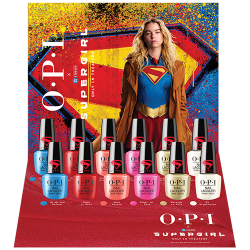 OPI x Supergirl Nail Lacquer 12-piece salon display with two each of all six Supergirl collection shades