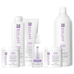 Biolage Hydra Source Large Offer with hydrating shampoo, conditioning balm, deep treatment mask, and serum