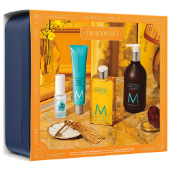 Moroccanoil Body Suite Holiday Gift Set with fragrance mist, shower gel, body lotion, and hand cream
