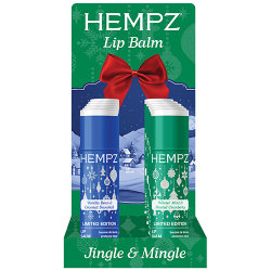 Hempz Jingle and Mingle counter display holding twelve lip balms in vanilla coconut and mint cranberry scents