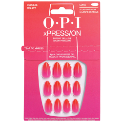OPI xPRESS/ON Squeeze the Day long tip press-on nails, red and pink ombre almond press-on nails, long tip, 30 per pack