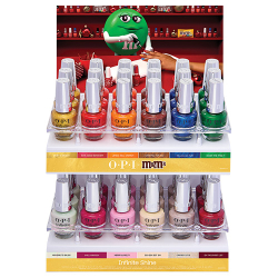 OPI x M&M's Infinite Shine 36-Piece Acrylic Display with three bottles of each holiday shade