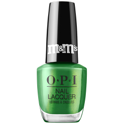 OPI Nail Lacquer bottle in Merry Crunch-mas, an evergreen shimmer from the OPI x M&M's holiday collection