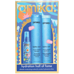 Amika Hydro Rush moisture shampoo, conditioner, and leave-in conditioner set for dry hair