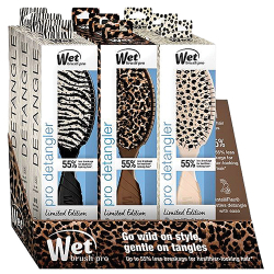 Wet Brush Patterned Poise 9-Piece Detangler Display with three holiday prints and countertop display
