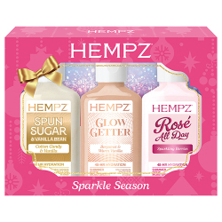 Hempz Sparkle Season Mini Body Moisturizer Trio with three holiday scent lotions